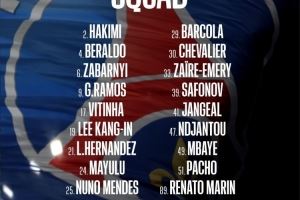 巴黎客战里尔大名单:阿什拉夫、巴尔科拉在列,登贝莱等多人缺席 巴黎客战里尔大名单:阿什拉夫、巴尔科拉在列,登贝莱等多人缺席