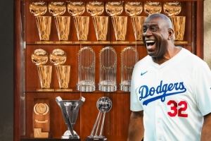 道奇队小老板!美媒晒图祝贺魔术师:生涯已经拿到16次总冠军! 道奇队小老板!美媒晒图祝贺魔术师:生涯已经拿到16次总冠军!