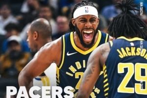 逆转勇士!步行者发布赢球海报:两个杰克逊怒吼庆祝成为封面 逆转勇士!步行者发布赢球海报:两个杰克逊怒吼庆祝成为封面